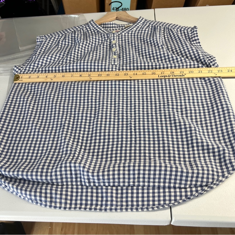 Levi's Blue Gingham Checkered Boxy Cap Sleeve Mandarin Collar Top Size L - Picture 11 of 11